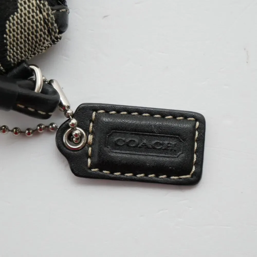 COACH VINTAGE SIGNATURE SMALL ACCESSORY POUCH ZIP WRISTLET CANVAS BLACK GREY - Picture 7 of 10